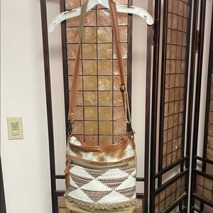 Myra Bag Brown and Cream Geometric Crossbody